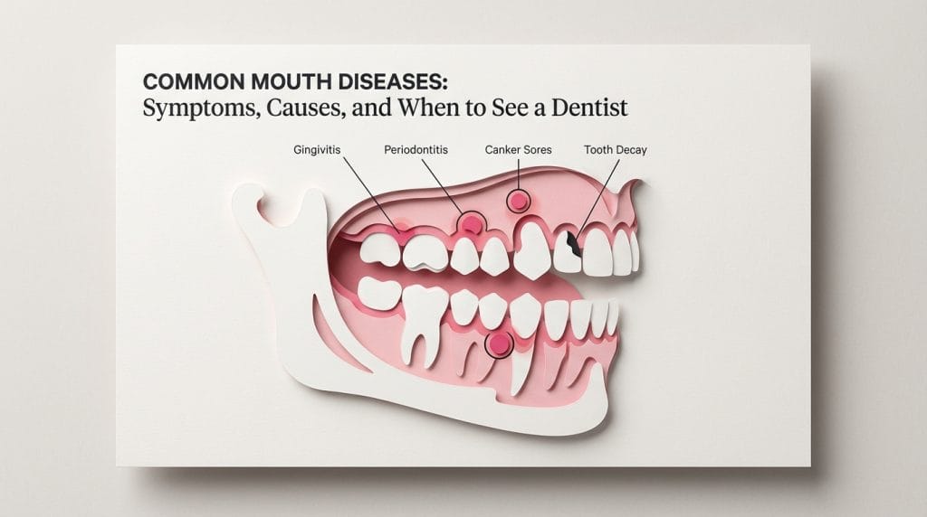 Guide to common mouth diseases showing symptoms causes and dental treatment options