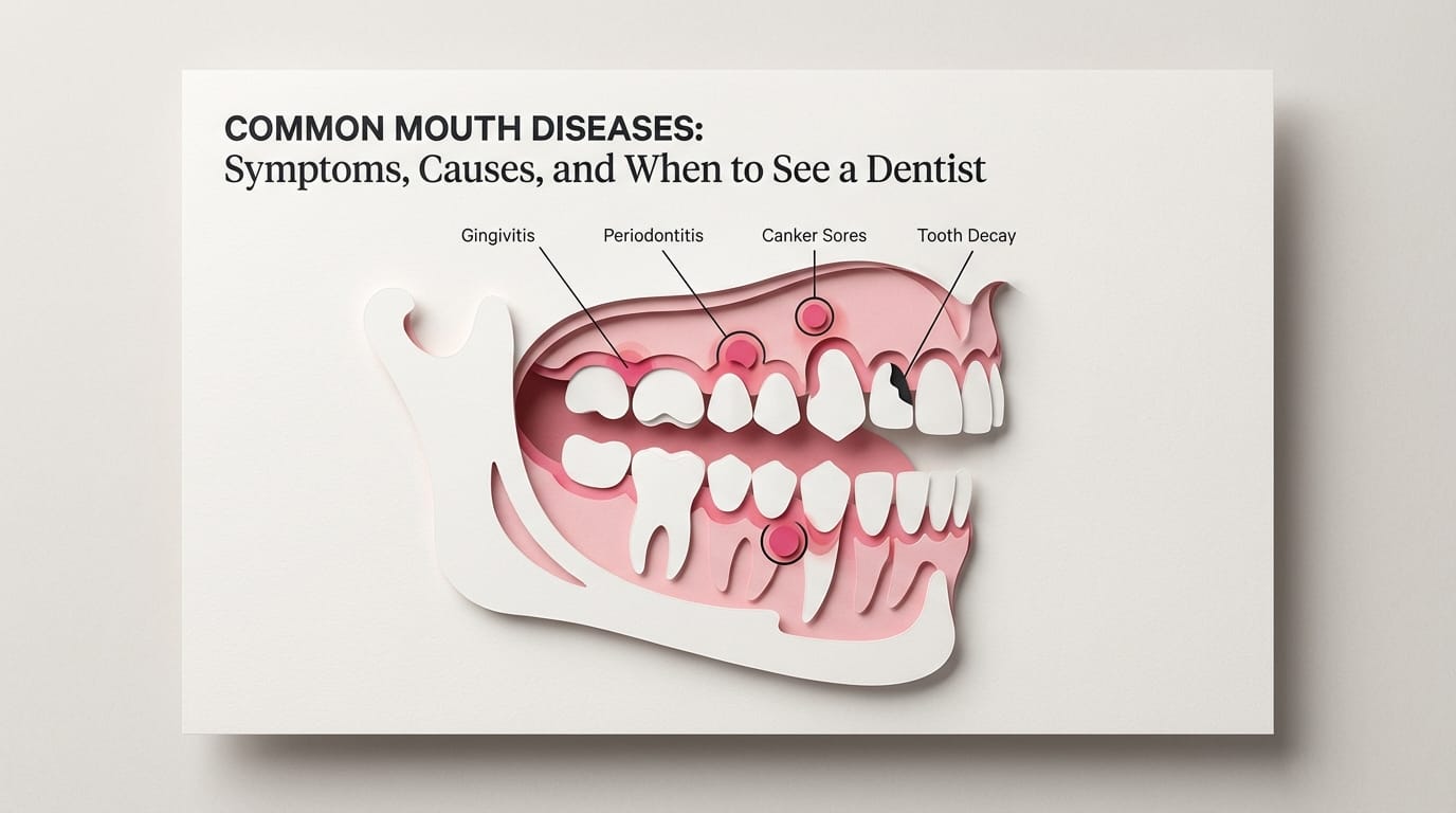 Guide to common mouth diseases showing symptoms causes and dental treatment options